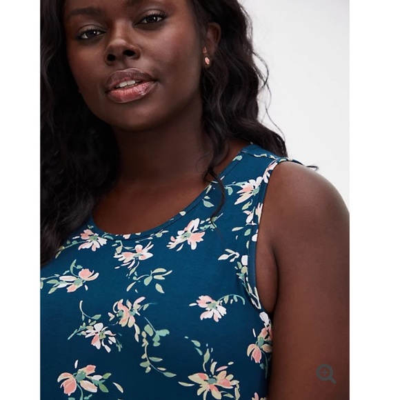 NWT TORRID Teal Floral Super Soft Crew Tank - Picture 2 of 10